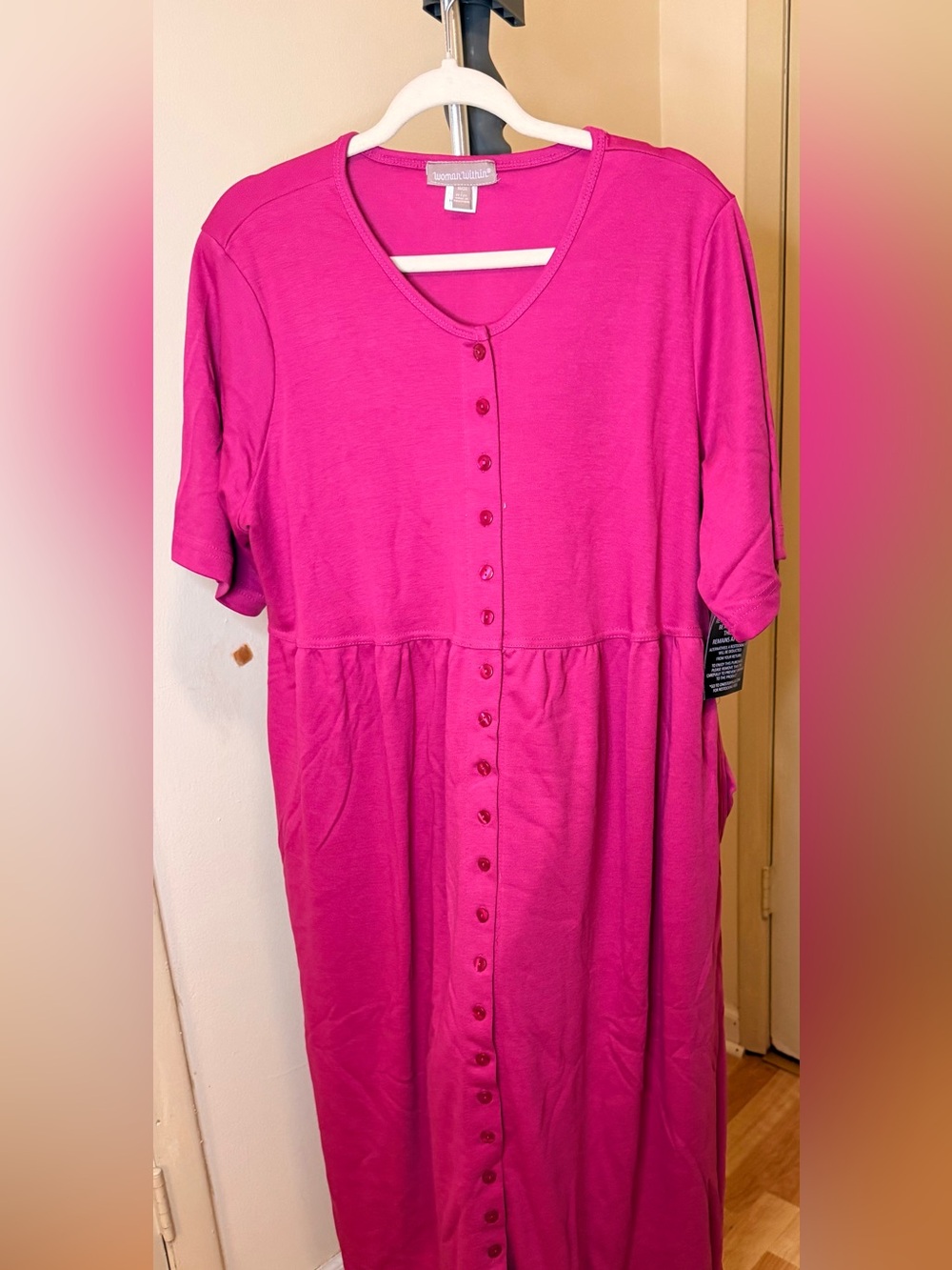 Woman within 
Size 18/20 Petite 
Fuchsia Button-Front Knit Dress
